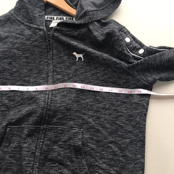 VICTORIA’S Secret Pink Snap Sleeves Full Zip Hoodie black marled size Medium - Picture 8 of 11